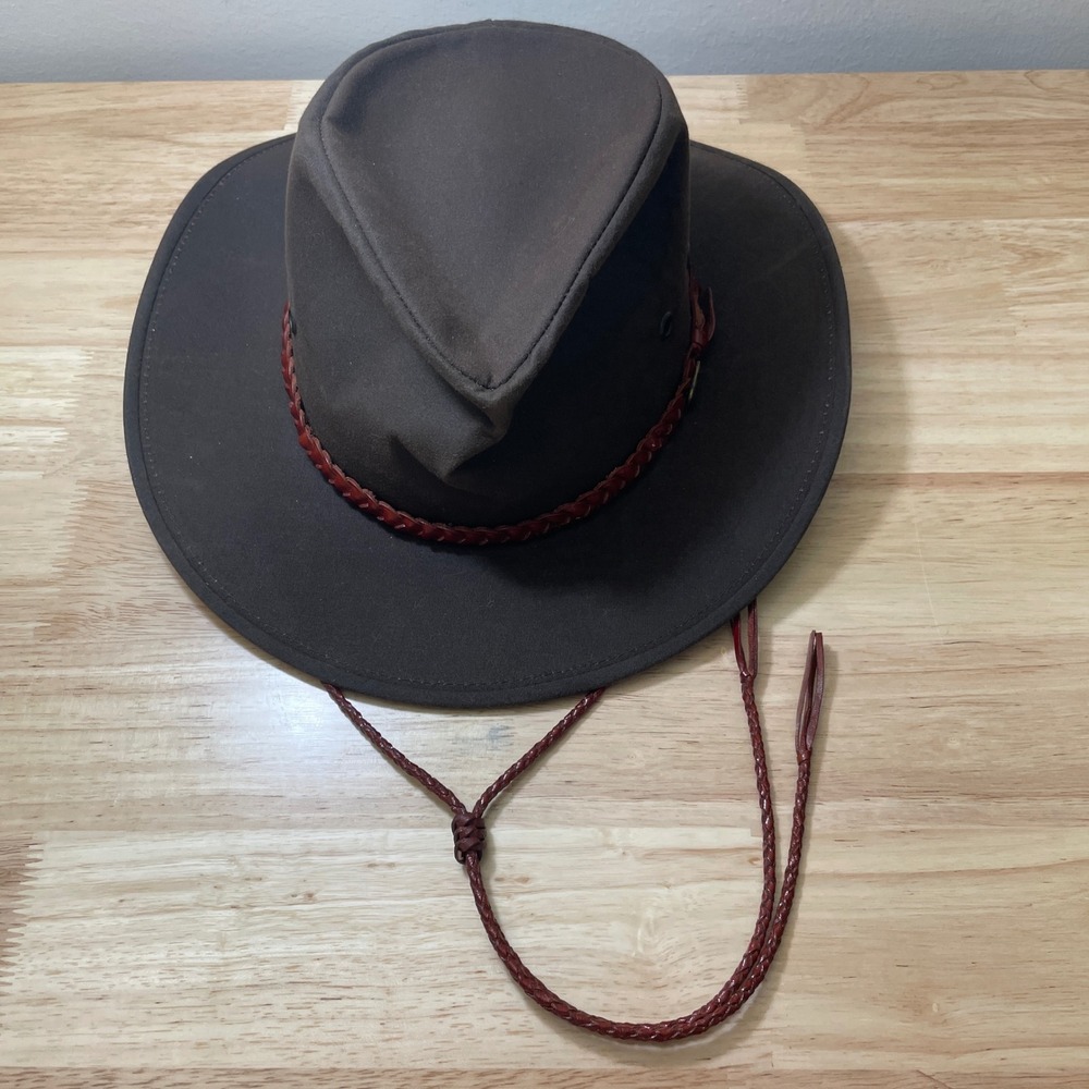 Outback Trading Co Brown Oilskin Kodiak Hat Braided Leather Band Mens Medium USA